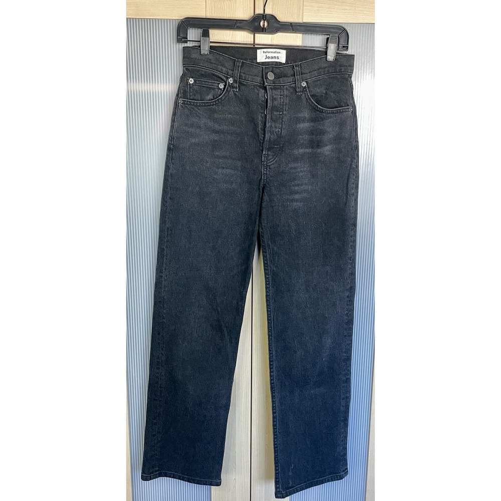 Reformation Juliet High Rise Straight Relaxed  Black Jeans Sz 26‎ Button Fly